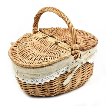 1 бр. Плетени кошница за английската кошница за пикник с двоен капак от ивовой рама, кош за багаж за покупки, туристически инструменти за нощуване на открито