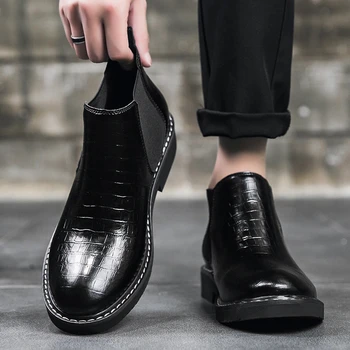 2023 нови обувки за мъже, мъжки обувки, без закопчалка, с Модерна кожена ежедневни обувки за шиене, висококачествени ботильоны с кръгло бомбе, Zapatos