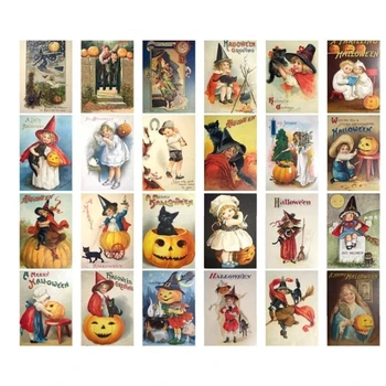 2023 Стари Картички За Хелоуин 24шт Тиква Картички За Писма Декоративни Подарък Карти за Хелоуин Празна Картичка за Бележки за училище