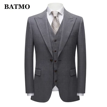 BATMO 2024 ново прием, високо качество на каре ежедневни сиви костюми за мъже, мъжко сватбена рокля, големи размери 3663