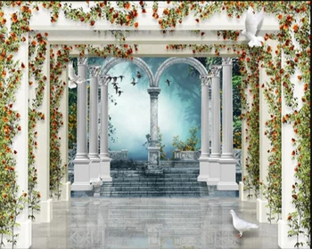 Beibehang Тапети за декориране на дома Европейски стил 3d римска колона градинска роза ТЕЛЕВИЗИЯ фон тапети за стените, 3 d papel tapiz