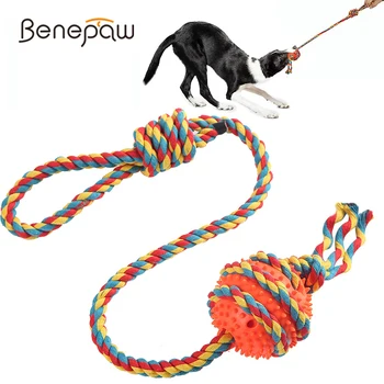 Benepaw Tough Dog Играчки Интерактивни Играчки За Агресивни Жевателей Дърпане На Въже Щенячьи Детски Играчки За Дъвчене Въже Еко Топка За Домашни Любимци Е Лесно Почистване