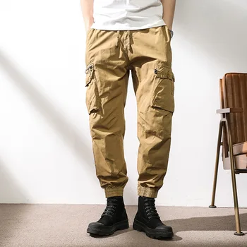 Elmsk 2022 Мъжки Пролет-Лято Нова Реколта Панталони За работно облекло В Гонконгском Стил, Модни Свободно, Намаляване, Големи Ежедневни Панталони С много джобове