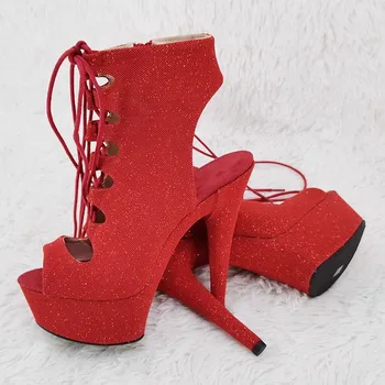 LAIJIANJINXIA/ Нови дамски официални обувки на платформа и висок ток 15 см/ 6 см с изкуствен покрив, модерните обувки за танци на един стълб 017