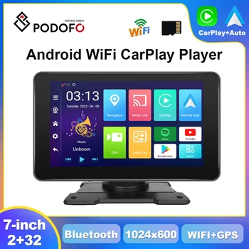 Podofo Android 12 Безжичен CarPlay Плеър на Android Auto Автомагнитола 7 инча Универсален GPS Стерео звук, WiFi, 2G + 32G Главното устройство BT FM