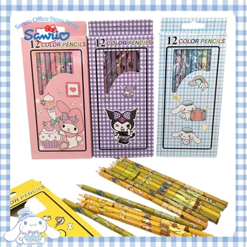 Sanrio 12 Цветни моливи Cinnamoroll My Melody Цветни четка Детски моливи за рисуване на Канцеларски материали за студенти на Едро