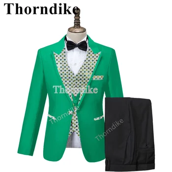 Thorndike Нов Прием на Мъжки Зелен Модерен Изработена Костюм От Специална Тъкан По Поръчка Костюм на Младоженеца на Сватбен Смокинг Елегантен Комплект от 3 Части