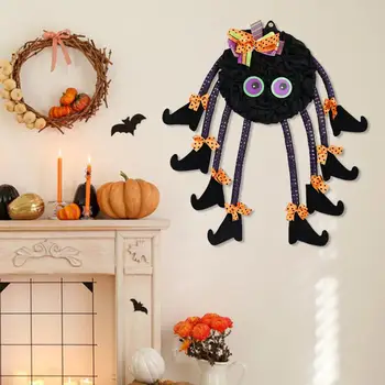 Бижу във формата на паяк с крака вещици, трайни декор във формата на паяк на Хелоуин, страховито венец от паяк на Хелоуин с крака вещици отпред
