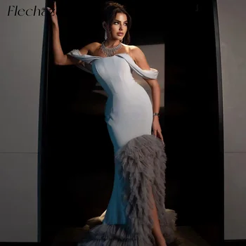 Вечерни рокли Flechazo с открити рамене, асиметрична рокля за официални случаи с висока цепка, расшитое мъниста, за жени 2024, vestidos de noche