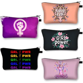 Дамски косметичка Fenimism Girl Power козметични чанти за грим Feminist Grl Pwr Организаторите за тоалетни принадлежности, Дамски калъфи за червило