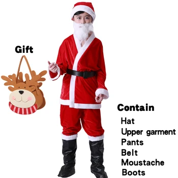 Детски костюм на Дядо Коледа, комплект коледно облекло за деца с подарочными пакети, топла горна дреха за cosplay от едно канарче, кадифе