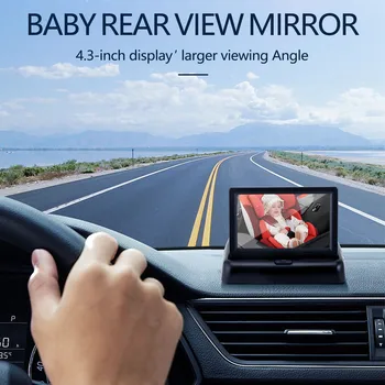 Детско автомобилно огледало 4,3-инчов HD Дисплей, нощно виждане в автомобил на огледалото за обратно виждане с контрол, камери за сигурност На столчето за обратно виждане