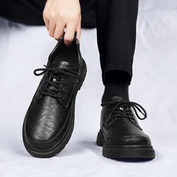 Кожени Мъжки обувки лятна официално облекло, Бизнес всекидневен костюм в британския стил Черни гланц сватбени обувки за булката