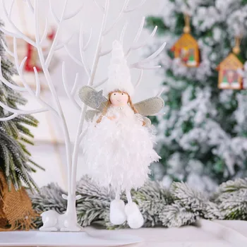 Коледен ангел, Кукла от плюшени пера, Висящи украшения на Коледна елха 2023, Коледни подаръци Навидад, Парти, Нова година 2024