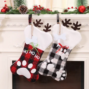 Коледни чорапи Празнични 20-цолови Коледни чорапи за домашните кучета от буйволиной бяло-черно каре чул във формата на голяма кост