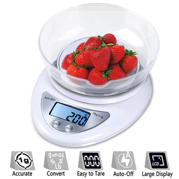 Кухненски цифрови везни с една тава за печене, led електронни везни за измерване на теглото на храните, кухненски везни, 5 кг / 1 g