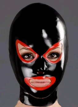 Латексова гумена маска с качулка Ръчно изработени, секси костюми за cosplay на Хелоуин за мъже и жени с цип отзад