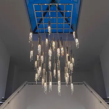 Лека луксозен кристален стълба, окачен лампа, Модерна и креативна led лампа от неръждаема стомана, за хол, трапезария, подвесного осветление
