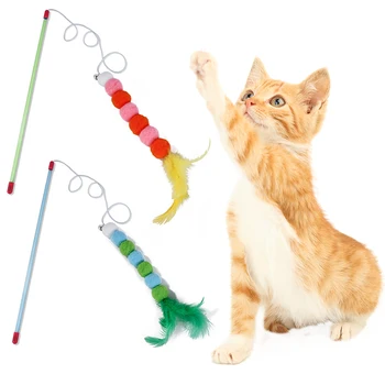 Магическа пръчка, топка за коса, играчка за игра с котка, Интерактивна пръчица с камбана, играчки пера за котки, интерактивна пръчица, играчки за домашни животни, пръчка