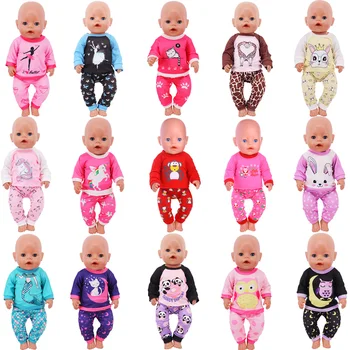Модерен костюм, отгоре с дълъг ръкав + панталони, аксесоари за кукольной дрехи, подходящи за 43 см Reborn Бебе и 18 инча American Pop Girl Toys, на нашето поколение
