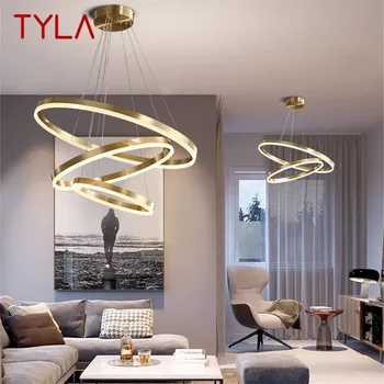Модерен Окачен лампа с меден пръстен TYLA, Led Златен Полилей за дома, хол