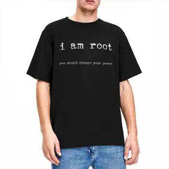 Мъжете, аз -Root Ubuntu, командния ред, Linux, Unix, тениски за хакерство, Памучни дрехи