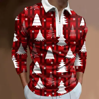 Мъжки Коледен Снежен Човек, Дядо Коледа, Ежедневни Ризи Поло С Дълъг Ръкав, Мъжки Тениска С Цип, Мъжки Блузи, Облекла За Мъже 2023