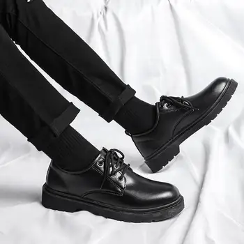 Мъжки обувки, британска черна работно облекло, Есенна дишаща мъжки Ежедневни бизнес кожени обувки, обувки