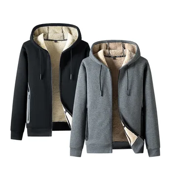 Мъжко есенно-зимни руното яке с качулка, однотонная топло hoody с дълъг ръкав, памучно палто
