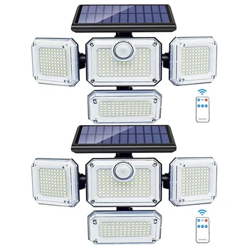 На слънчева светлина, външен сензор за движение, 333 led прожектор, слънчеви стенни осветителни тела, външни светлини с 2 дистанционни управления дистанционно управление