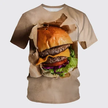 Нов дизайн на Тениска с Гамбургером За Мъже, 3D Принт, Къси Ръкави, Свежо Ежедневното Лято 2023, Тениски в стил Харадзюку С Кръгло деколте, Детски Дрехи