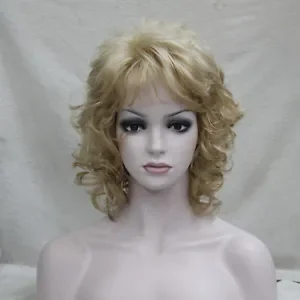 Нов елегантен женски перука от смес от златните блондинов с къса къдрава синтетична коса