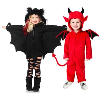 Нова Детска Един Малък Дявол И Сатана Cosplay Костюм За Хелоуин Момче Чудовище Момичета Прилеп Представа Костюм Училищна Парти