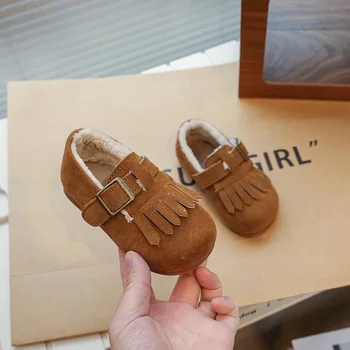 Нови Мокасини За Малки Момичета, Однотонная Детски Модни Кожени Обувки с Пискюли, Директна Доставка, 21-34 Красиви Бебешки Ежедневни Обувки За момчета
