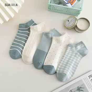Нови чорапи, Бебешки чорапи Пролет-лято тънки памучни чорапи с ниска талия Чорапи-лодка Женски