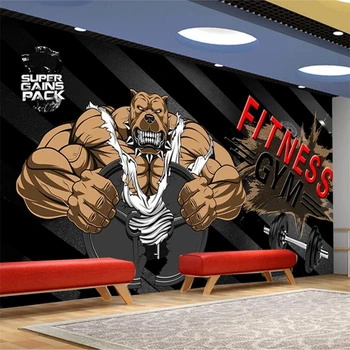 Потребителски 3D фотообои черен фон културизъм мечката фитнес зала тапети за хола спалня на заден план