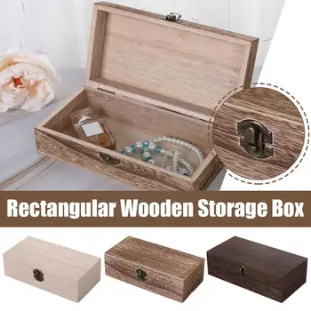 Правоъгълна дървена кутия за съхранение на вход на цвят, с панти капак за diy, бижута, борова кутии за бижута K6I2