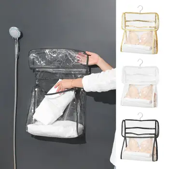 Прозрачната чанта за тоалетни принадлежности, Многофункционален органайзер за грим, Сгъваема Водоустойчива чанта за съхранение на PVC, косметичка за носене на принадлежности