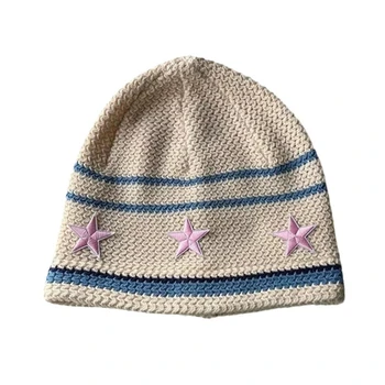 Раирана шапка ръчна изработка Y2K Sweet Girl StarPatch, устойчив на шелушению есенно-зимна шапка с череп, дамски пуловер, директна доставка
