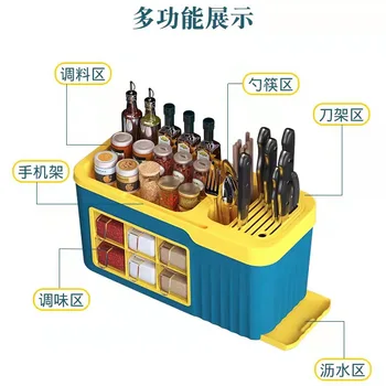 Рафтове за съхранение на кухненски подправки, пластмасов външен багажник за съхранение на подправки, многофункционален държач за ножове