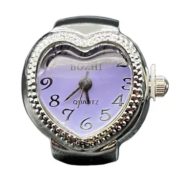 Реколта часовници с пръстен на пръст, кварцов часовник с кръгла пръстен, творчески часовник във формата на сърце за жени и мъже, еластичен каучук, еластични кварц