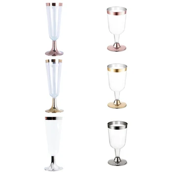 Розово злато, Сребро чаши за Еднократна употреба Пластмасови Прозрачни Чаши за шампанско за напитки, Аксесоари за сватба, рожден ден, партита, на фестивала