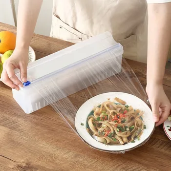 Сейф за еднократна употреба с прибиращ нож за многократна употреба Регулируем държач за съхранение на Нож за храна филм Диспенсер за пластмасови опаковки Кутия за съхранение на опаковки