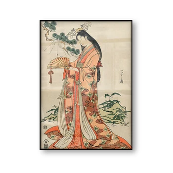 Сотоори Hime Эйши Хосода Плакат На Японското Изкуство Ukyioe Японската Принцеса Печат Върху Платно Кимоно С Паяк Сотоори От Дървени Блокове Стенно Изкуство