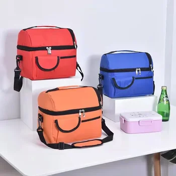 Стил пикник диагонал кръст двуслойни чанта за съхранение на пакети с лед, самозалепваща чанта за обяд, преносим самозалепваща чанта