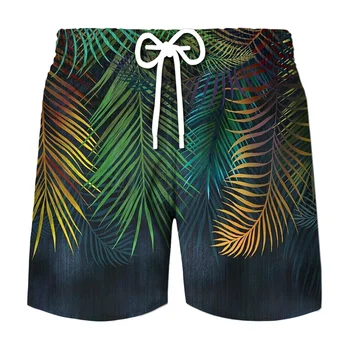 Хавайски плажни шорти, мъжки Ежедневни бански костюми с 3D принтом естествени растения, бързо съхнещи Бермуда Шорти за сърф, панталони, Модерни топене
