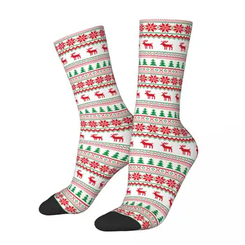 Чорапи с принтом Грозната Коледа Sweater Crew, за жени и за мъже, Пролетно-есенно-зимни памучни дълги чорапи с новогодишен елен, дишащи
