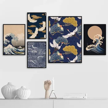 Япония Картина Укие Картина на платно в японски стил Вълна на Канагава Госпожица Бърд плакати Печат на стена живопис за домашен декор на стаята