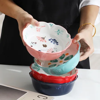 Японски съдове за готвене Керамична купа във формата на цвете, креативна скъпа купа за печене, Домашна купа за ориз, Купа за плодова салата, десерт за закуска.