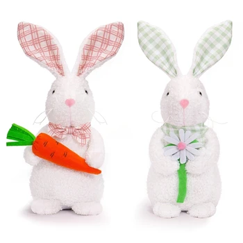 G6DA Красиви Великденски зайчета, фигурки-украса, статуетка, изискан плюшено зайче, играчки, Великденски декор, Статуетка селски зайци